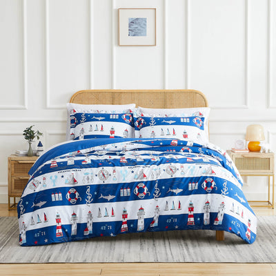 Front View of Atlantic Down Alternative Comforter Set #color_atlantic-blue