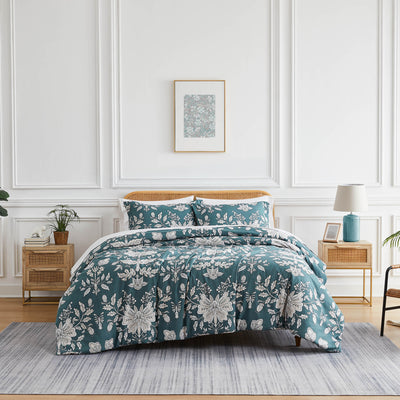 Front View of Baronessa Down Alternative Comforter Set in Blue#color_baronessa-smokey-blue