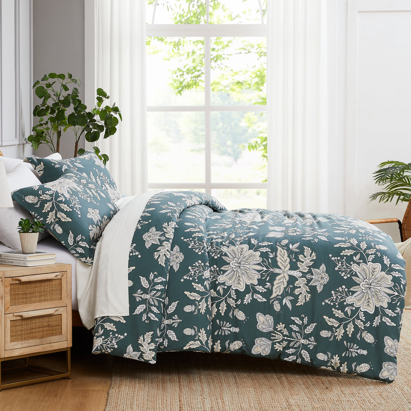 Side View of Baronessa Down Alternative Comforter Set in Blue#color_baronessa-smokey-blue