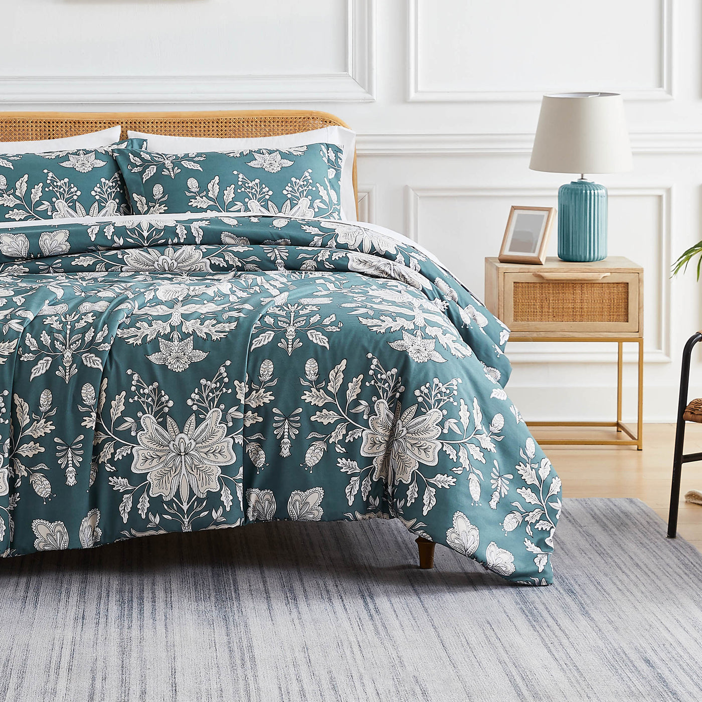 Front View of Baronessa Down Alternative Comforter Set in Blue#color_baronessa-smokey-blue