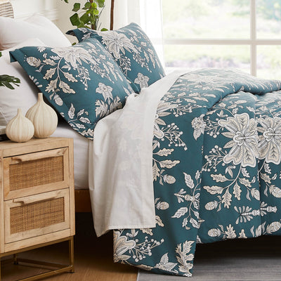 Side View of Baronessa Down Alternative Comforter Set in Blue#color_baronessa-smokey-blue