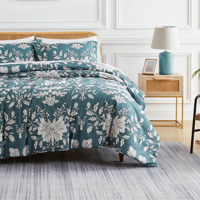 Front View of Baronessa Duvet Cover Set in Blue#color_baronessa-smokey-blue
