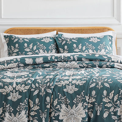 Front View of Baronessa Duvet Cover Set in Blue#color_baronessa-smokey-blue