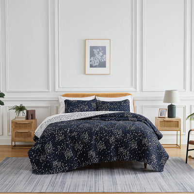 Front View of Fall for Me Reversible Quilt Set in Blue#color_fall-for-me-blue