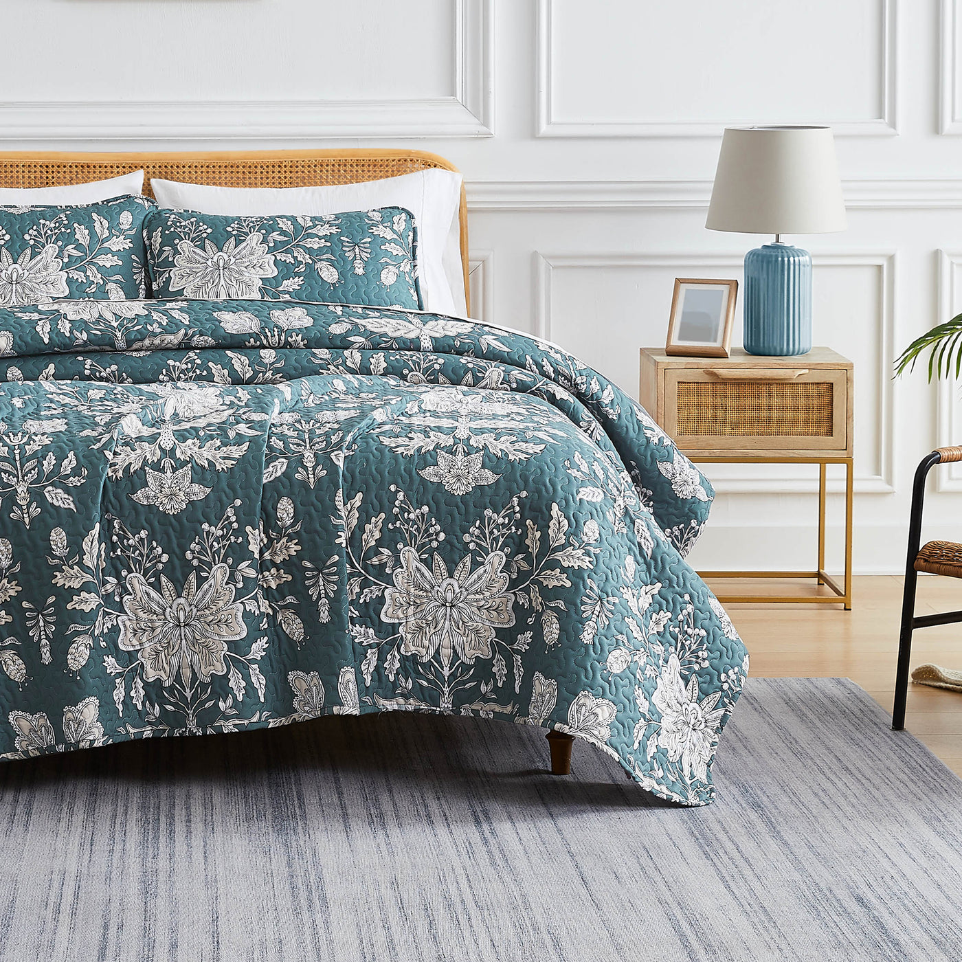 Front View of Baronessa Quilt Set in Smokey Blue#color_baronessa-smokey-blue