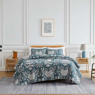 Front View of Baronessa Quilt Set in Smokey Blue#color_baronessa-smokey-blue
