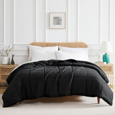 Front View of Down Alternative Comforter in Black#color_black