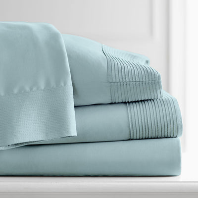 110 GSM Pleated Sheet Set in Sky Blue