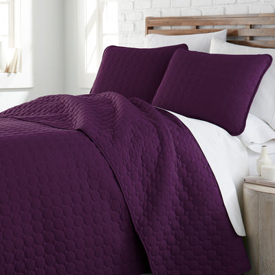 Classic 90 GSM Microfiber Circle Embroidered Quilt Set in Purple