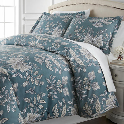 Angled View of Baronessa Down Alternative Comforter Set in Blue#color_baronessa-smokey-blue