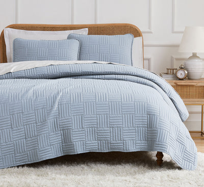 Grid Solid 3-Piece Quilt Set