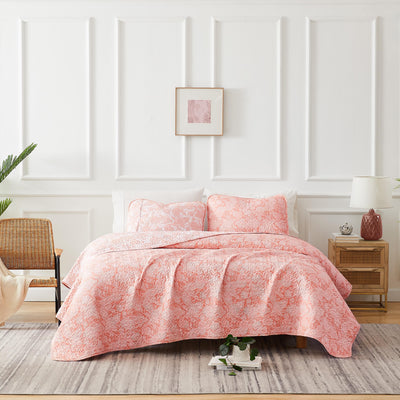 Front View of Sacred Journey Quilt Set in Coral Haze#color_sacred-journey-coral-haze