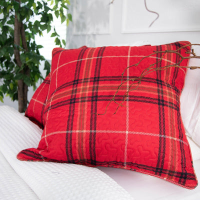 Side View of  Vilano Plaid Quilted Shams in Red#color_all