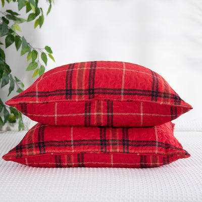 Two Vilano Plaid Quilted Shams in Red Stack Together#color_all