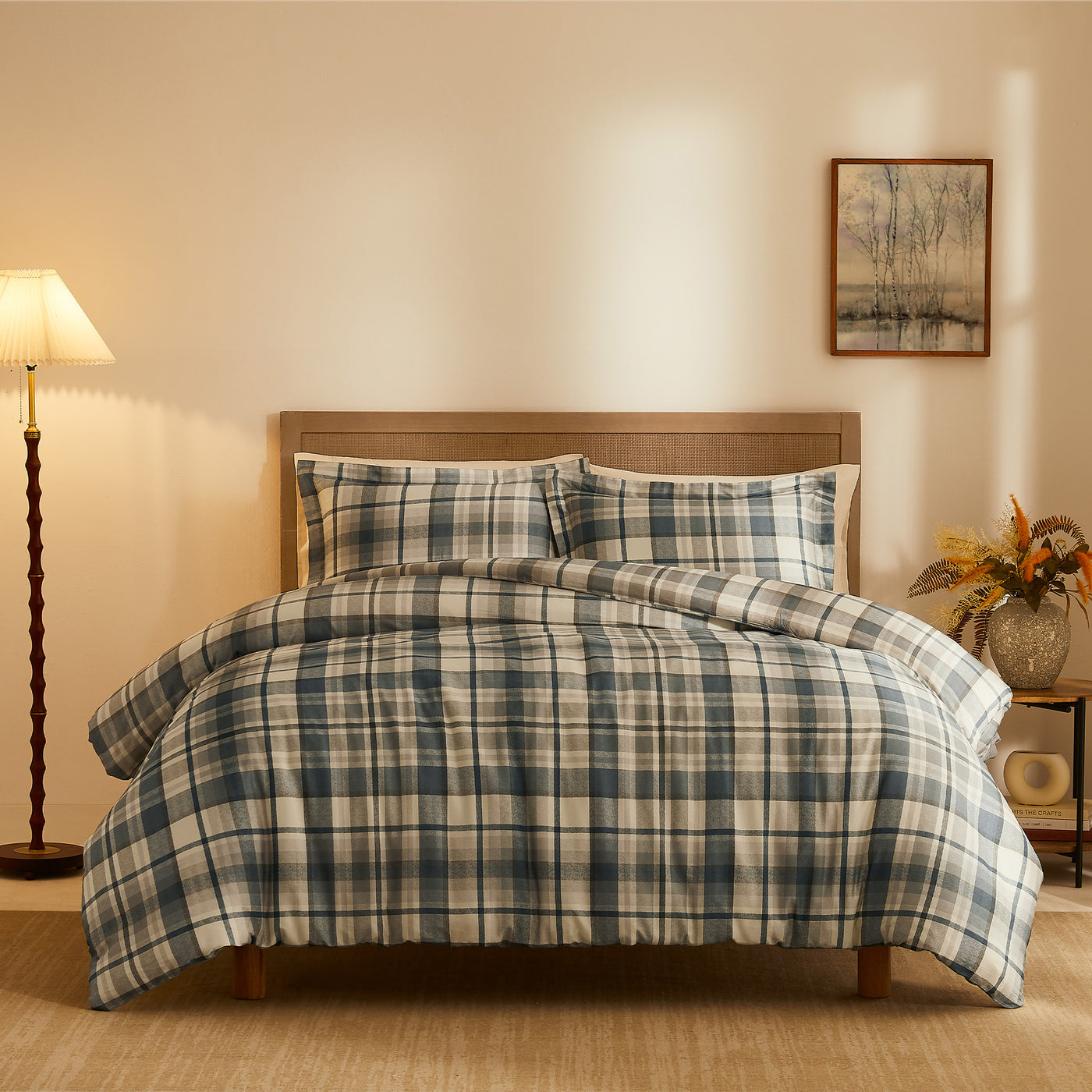 Front  Afternoon View of Highland Cotton Duvet Cover Set in Blue#color_highland-blue