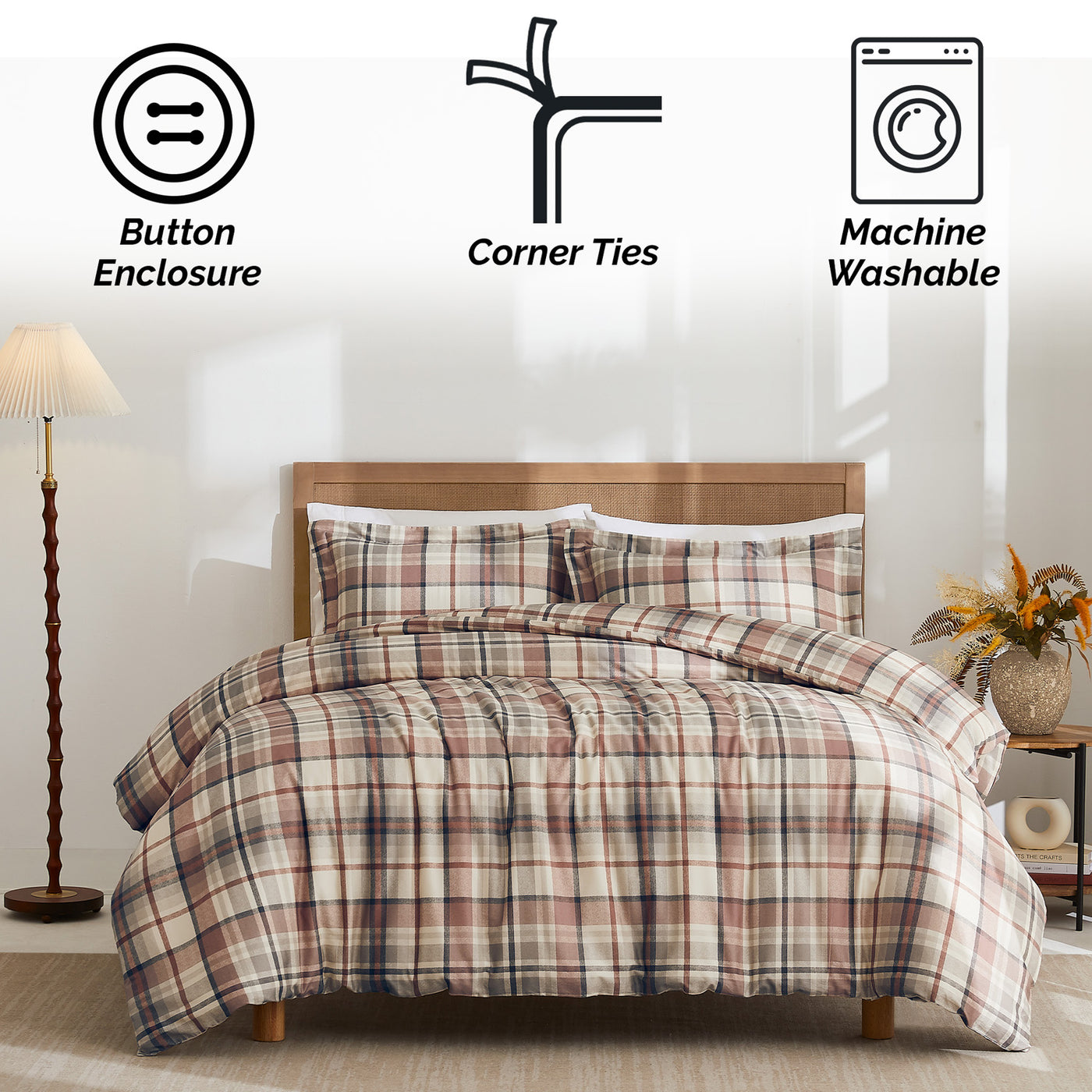 Front  View of Highland Cotton Duvet Cover Set in Rust #color_highland-rust