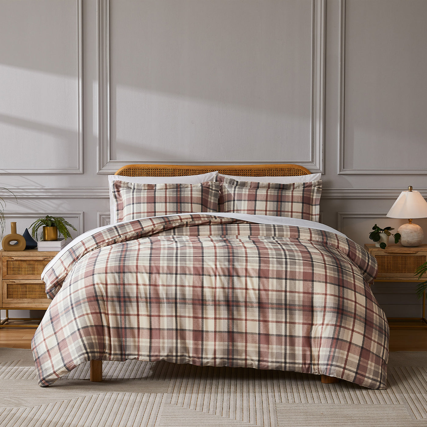 Front  View of Highland Cotton Duvet Cover Set in Rust #color_highland-rust