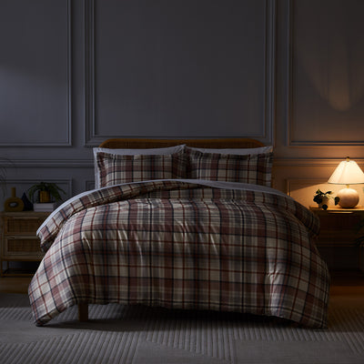 Front  Evening View of Highland Cotton Duvet Cover Set in Rust #color_highland-rust