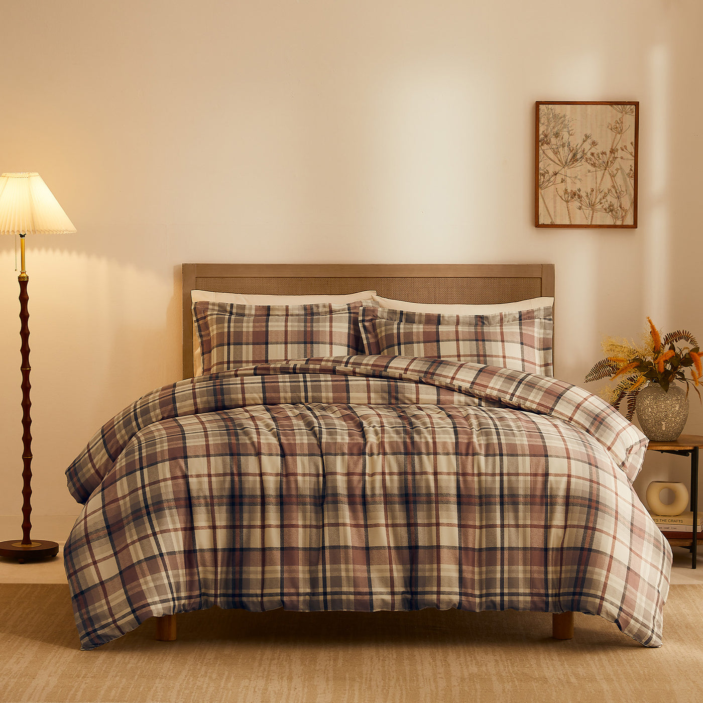 Front  Afternoon View of Highland Cotton Duvet Cover Set in Rust #color_highland-rust