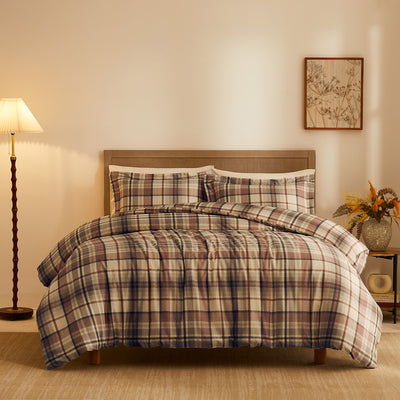 Front  Afternoon View of Highland Cotton Duvet Cover Set in Rust #color_highland-rust