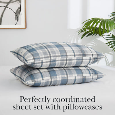 Pillowcases Stack of Highland Cotton Sheet Set in Blue#color_highland-blue