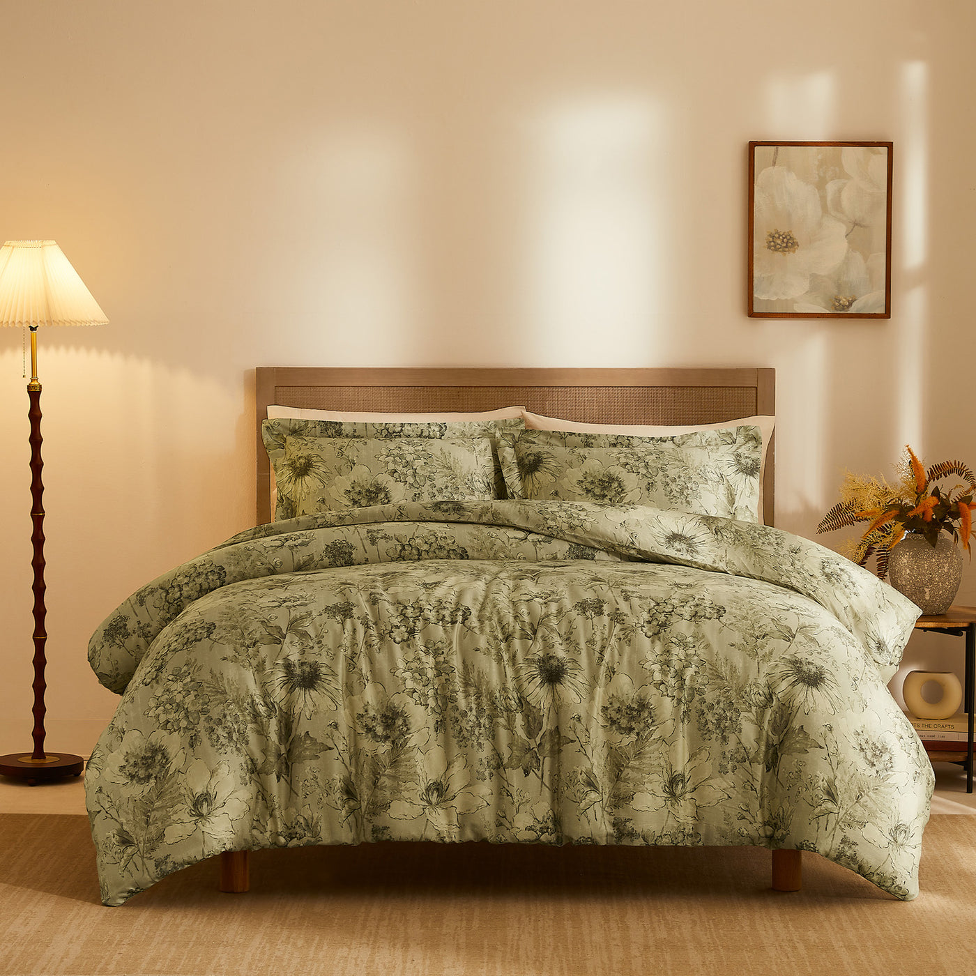 Front  Afternoon View of Skye Cotton Duvet Cover Set in Natural #color_skye-natural