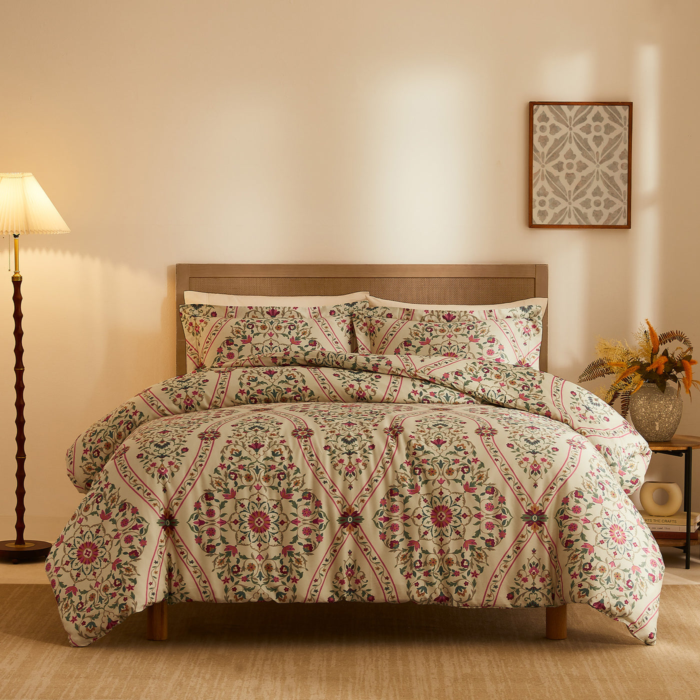 Front  Afternoon View of Kashmir Cotton Duvet Cover Set in Multi-color #color_kashmir-multi-color