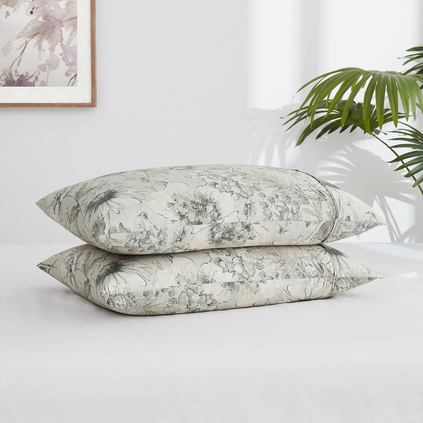 Stack of Skye Cotton Pillowcases in Natural#color_skye-natural