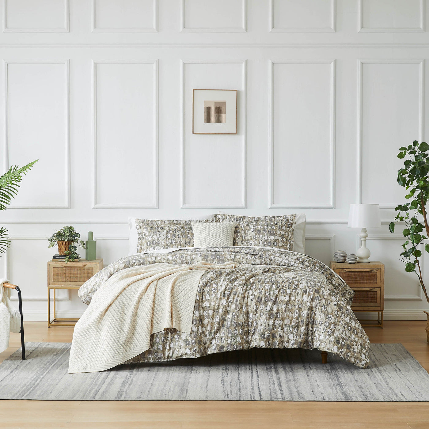 Front View of Rhythm 5-Piece Duvet Cover Set in taupe#color_rhythm-taupe