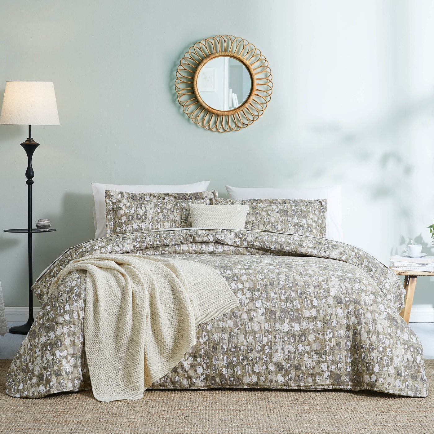 Front View of Rhythm 5-Piece Duvet Cover Set in taupe#color_rhythm-taupe