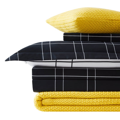 Urban Grid 5-Piece Duvet Cover Set in black Stack Together#color_urban-grid-black