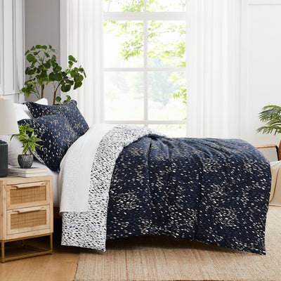 Side View of Fall for Me Reversible Comforter Set in Blue#color_fall-for-me-blue