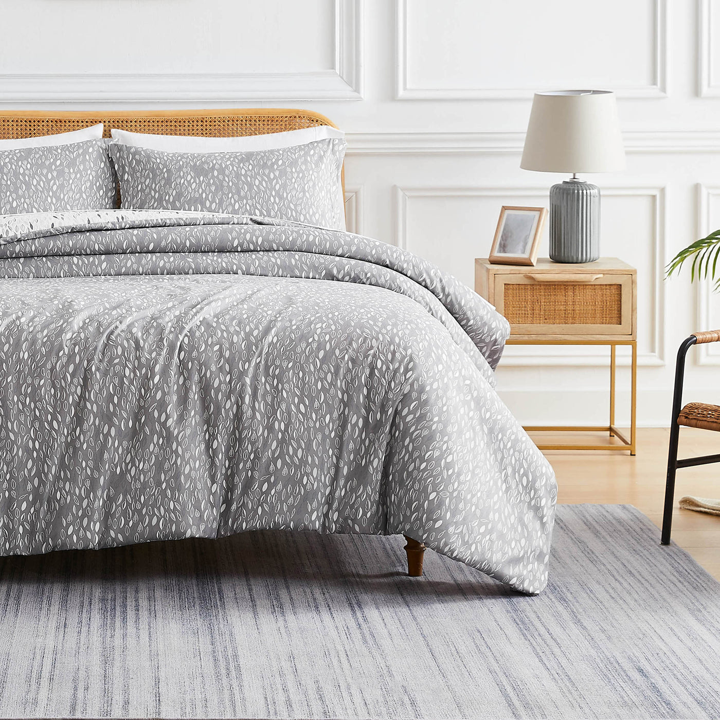 Front View of Fall for Me Reversible Comforter Set in Grey#color_fall-for-me-grey