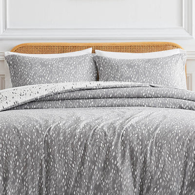 Front View of Fall for Me Reversible Comforter Set in Grey#color_fall-for-me-grey