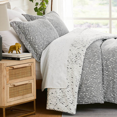 Side View of Fall for Me Reversible Comforter Set in Grey#color_fall-for-me-grey