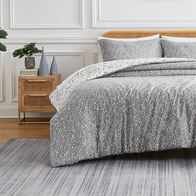 Front View of Fall for Me Reversible Comforter Set in Grey#color_fall-for-me-grey