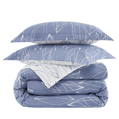 Stack Image of Contemporary Leaves Reversible Comforter Set in Blue#color_contemporary-leaves-blue