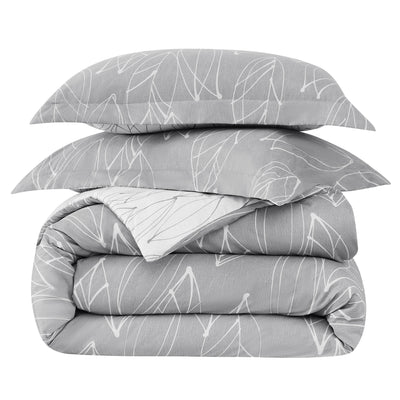 Stack Image of Contemporary Leaves Reversible Comforter Set in Grey#color_contemporary-leaves-grey