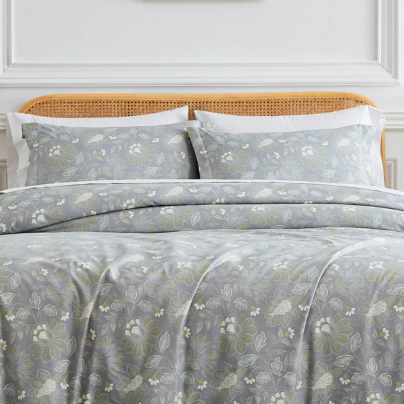 Front View of Terra Flora Down Alternative Comforter Set in Steel Blue#color_terra-flora-steel-blue