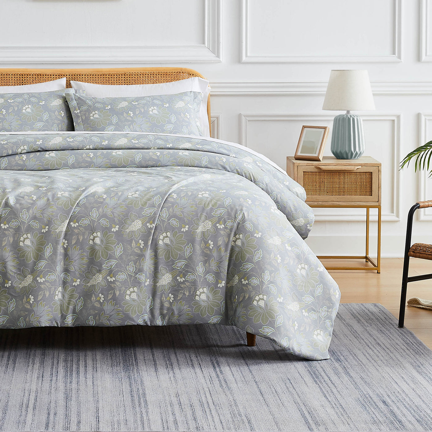 Front View of Terra Flora Down Alternative Comforter Set in Steel Blue#color_terra-flora-steel-blue