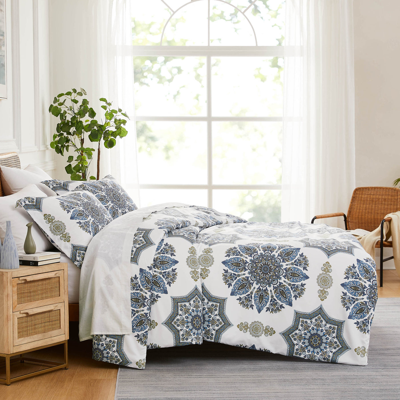 Side View of Tranquil Zen Comforter Set in Blue#color_tranquil-zen-blue