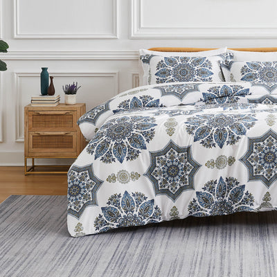 Front View of Tranquil Zen Comforter Set in Blue#color_tranquil-zen-blue