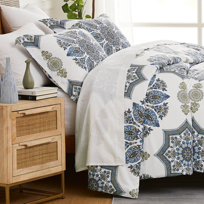 Side View of Tranquil Zen Comforter Set in Blue#color_tranquil-zen-blue