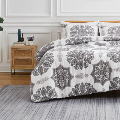 Front View of Tranquil Zen Comforter Set in Grey#color_tranquil-zen-grey