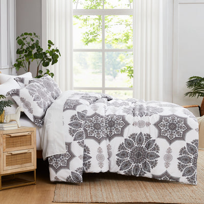 Side View of Tranquil Zen Comforter Set in Grey#color_tranquil-zen-grey