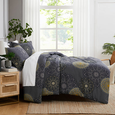 Side View of Dahlia Comforter Set in Black#color_dahlia-black