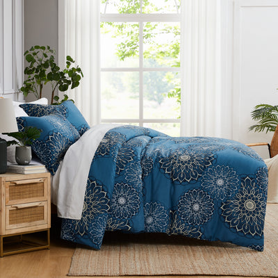 Side View of Dahlia Comforter Set in Blue#color_dahlia-blue