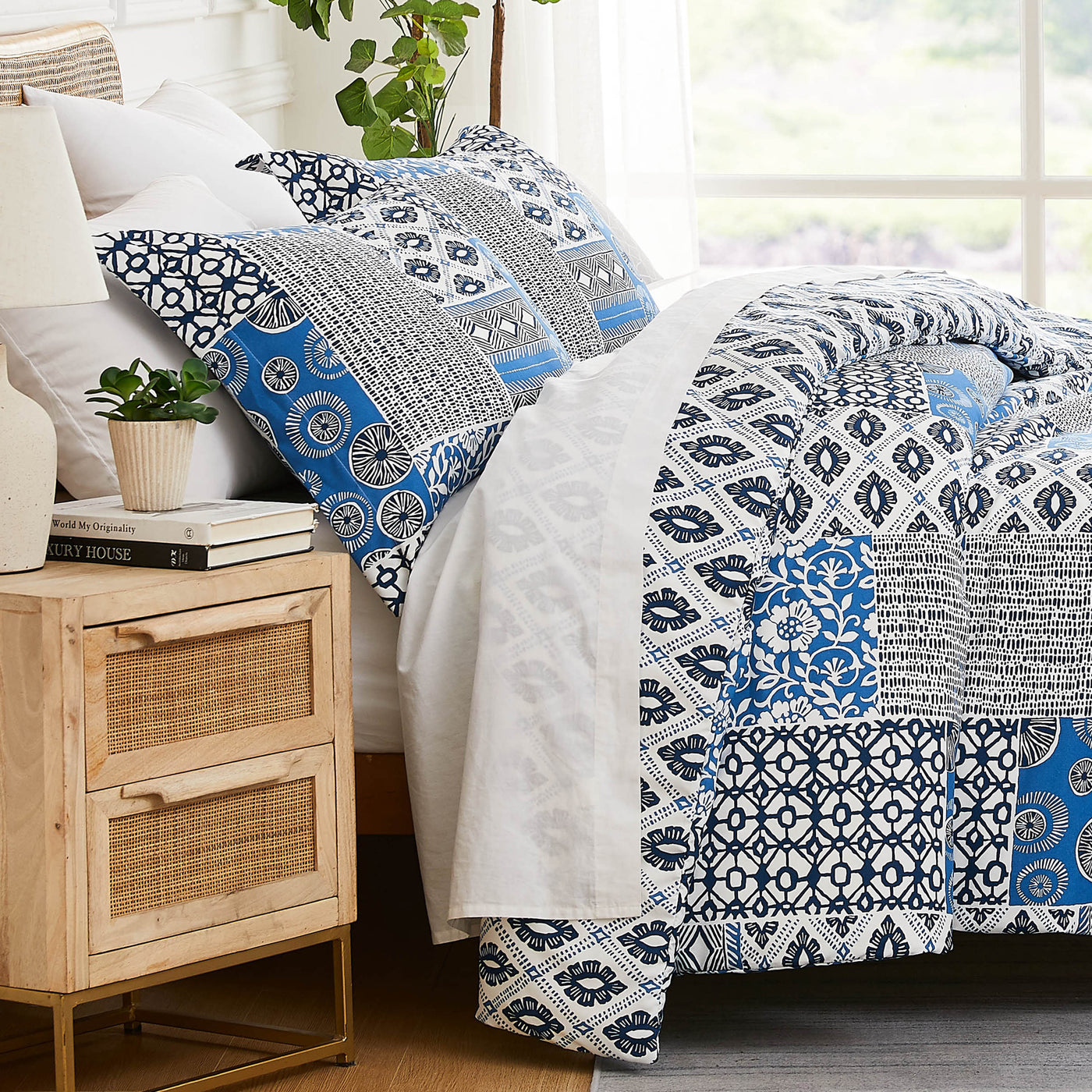 Side View of World Song Comforter Set in Blue#color_world-song-blue