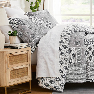 Side View of World Song Comforter Set in Grey#color_world-song-grey