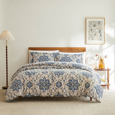 Front View of Persia Oversized Comforter Set in indigo#color_persia-indigo